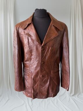 Men's 1970's Brown Vintage Leather Jacket, XL 44